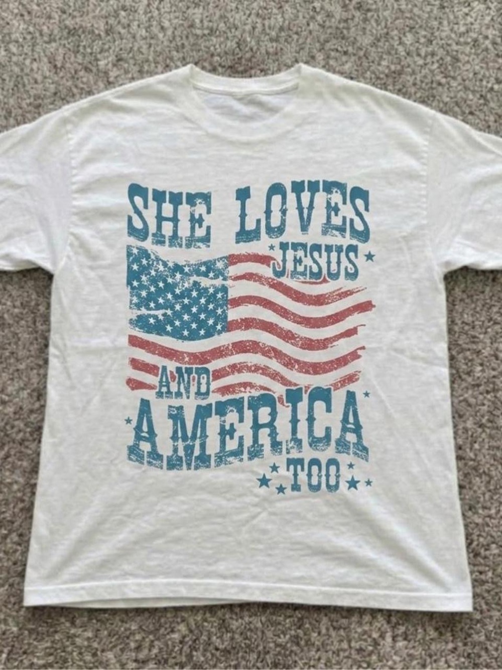 Gildan White Short Sleeve Tee with Red & Blue Patriotic Graphic